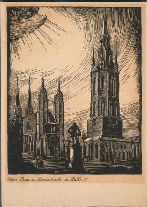 Halle Saale Roter Turm Marienkirche Künstlerkarte