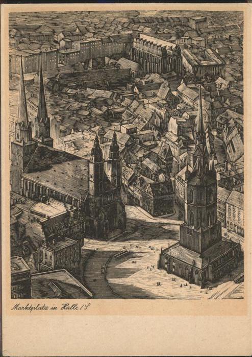 Halle Saale Marktplatz von oben gesehen Künstlerkar
