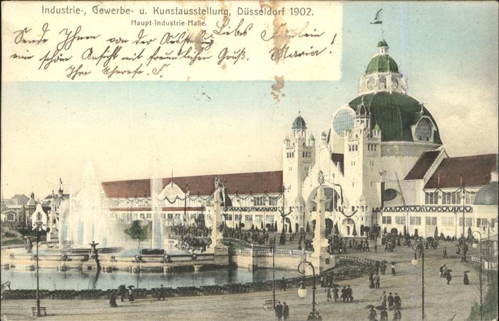 Ausstellung Industrie Gewerbe Kunst Dues Haupt-Industrie-Halle Springbrunnen