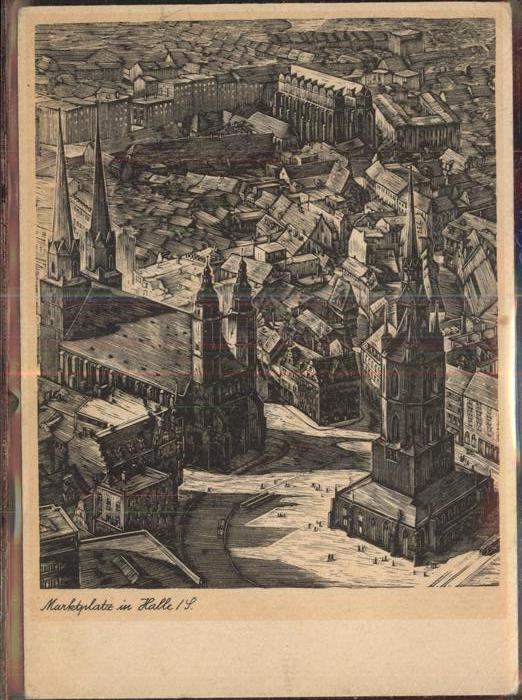 Halle Saale Marktplatz von oben gesehen Künstlerkar