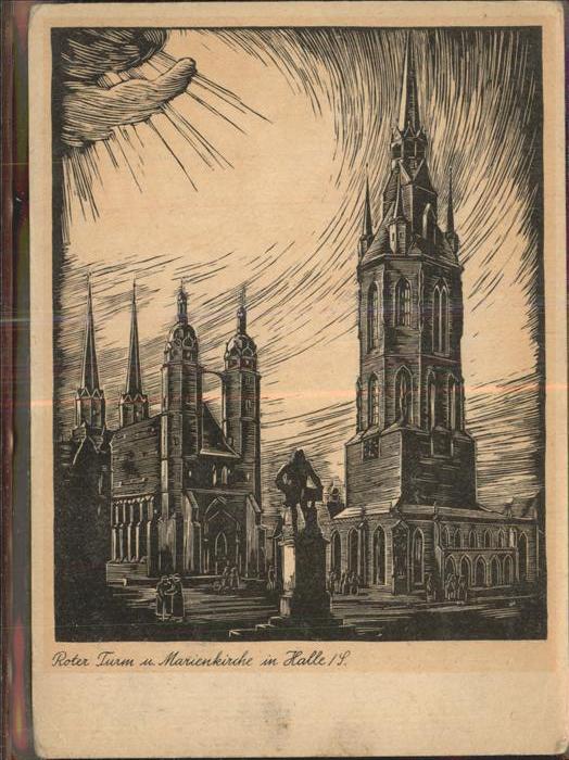 Halle Saale Roter Turm Marienkirche Künstlerkarte
