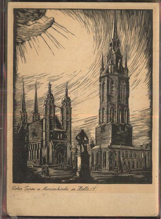 Halle Saale Roter Turm Marienkirche Künstlerkarte