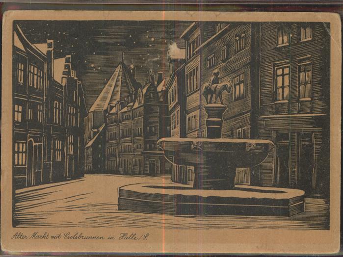 Halle Saale Alter Martk Esels-Brunnen bei Nacht Kün