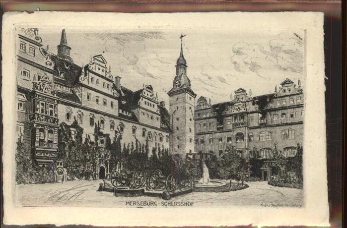 Merseburg Saale Schlosshof Kanone Künstlerkarte Radieru