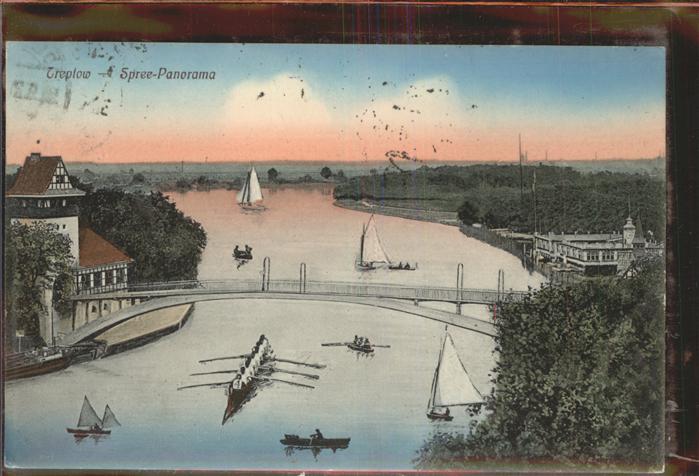 Treptow Berlin Abtei Brücke Spree Ruderboot