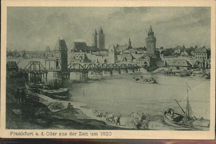 Frankfurt Oder Oderbrücke mit Stadtpanorama um 1620
