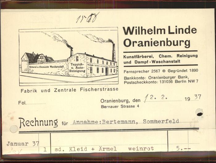 Oranienburg Fa Wilhelm Linde Rechng