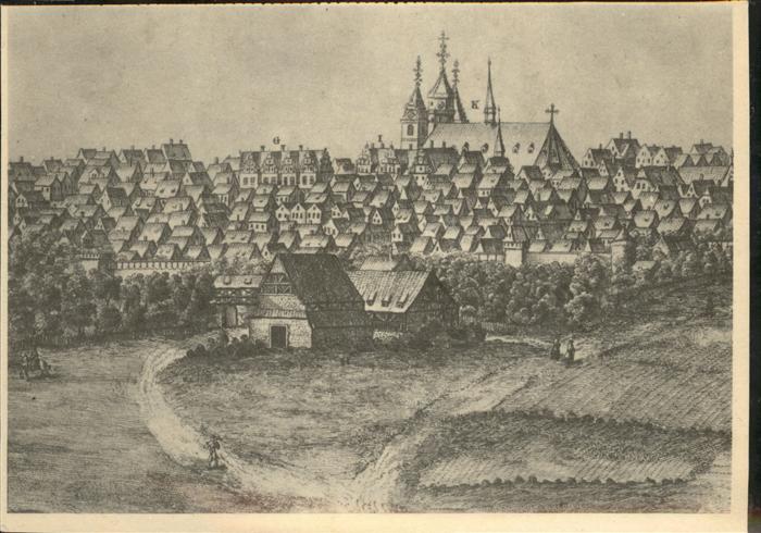 Zerbst Stadt Künstlerkarte Zeichnung