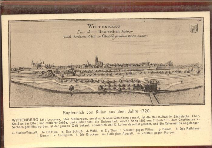 Wittenberg Lutherstadt Panorama Kupferstich von 1720