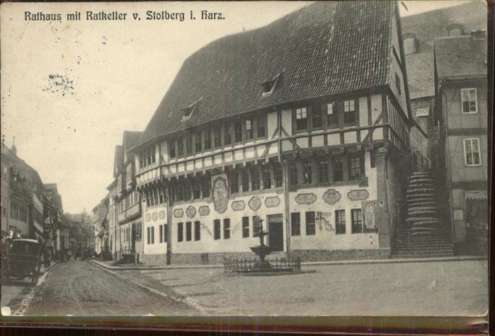 Stolberg Harz Rathaus mit Ratskeller Brunnen