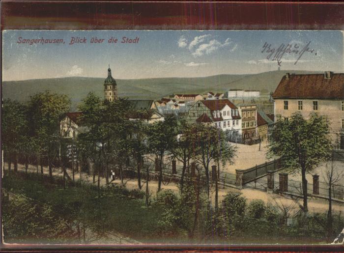 Sangerhausen Suedharz Blick ueber die Stadt Kirche Feldpost
