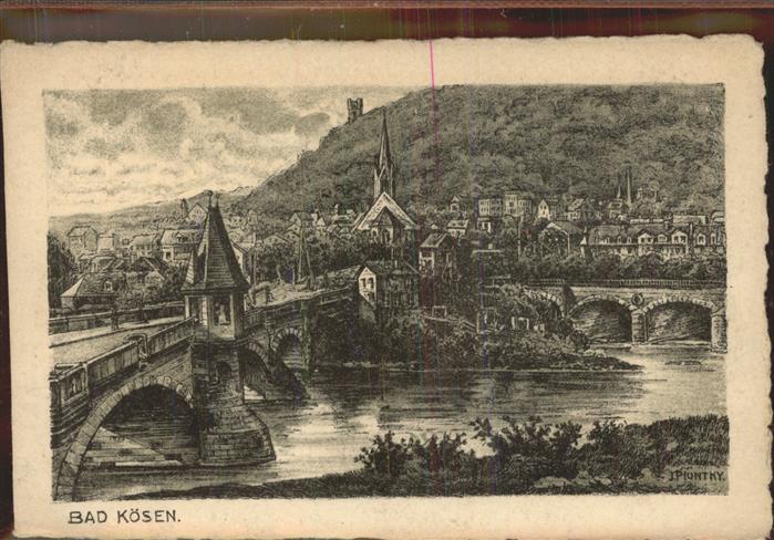 Bad Koesen Panorama Saale Bruecken Kuenstlerkarte