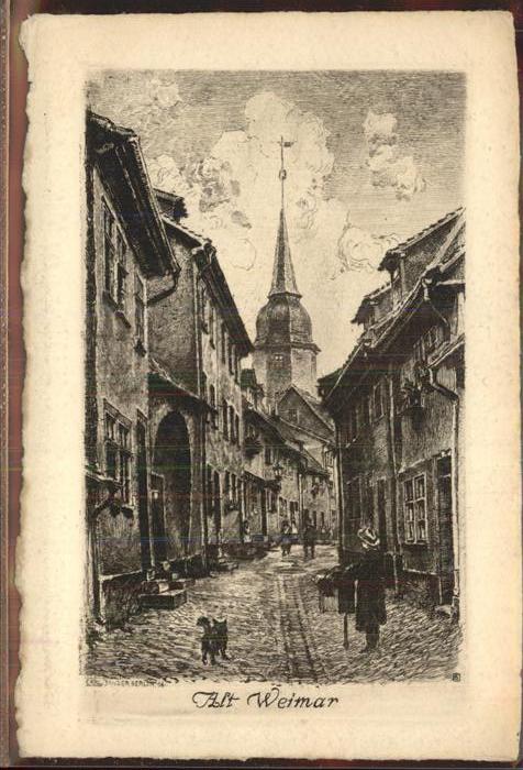 Weimar Thueringen Altstadt Gasse Künstlerkarte Kupferdruc