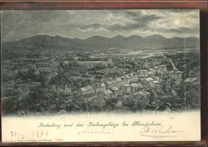Bad Godesberg Stadtpanorama mit Siebengebirge bei Nacht Mondschein