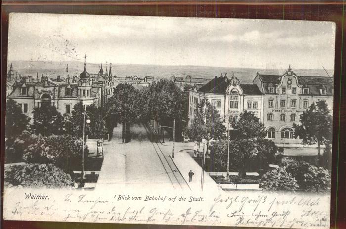 Weimar Thueringen Blick vom Bahnhof auf Stadt