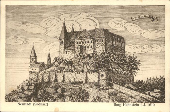 Neustadt Harz Burg Hohnstein anno 1610 Künstlerkarte