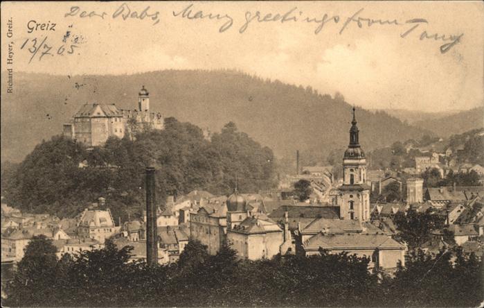 Greiz Thueringen Stadtblick mit Kirche und Schloss