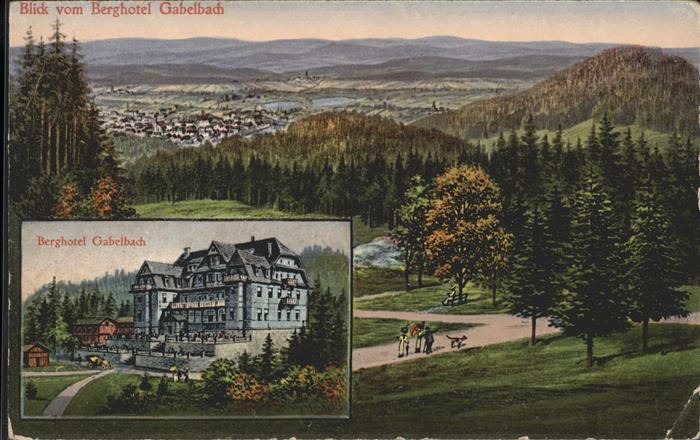 Ilmenau Thueringen Panorama vom Berghotel Gabelbach