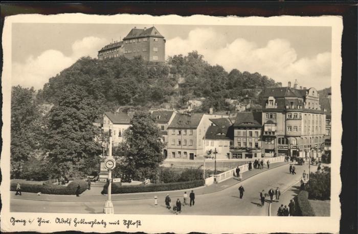 Greiz Thueringen AH Platz mit oberem Schloss