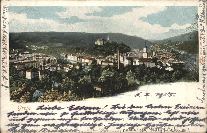 Greiz Thueringen Panorama mit Kirche und Schloss