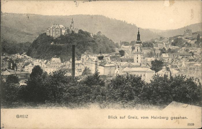 Greiz Thueringen Blick vom Hainberg Kirche Schloss