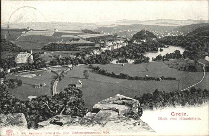 Greiz Thueringen Blick vom Hirschstein See