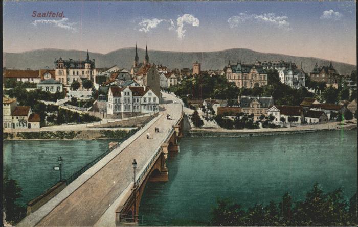 Saalfeld Saale Saalebrücke mit Schloss und Kirche