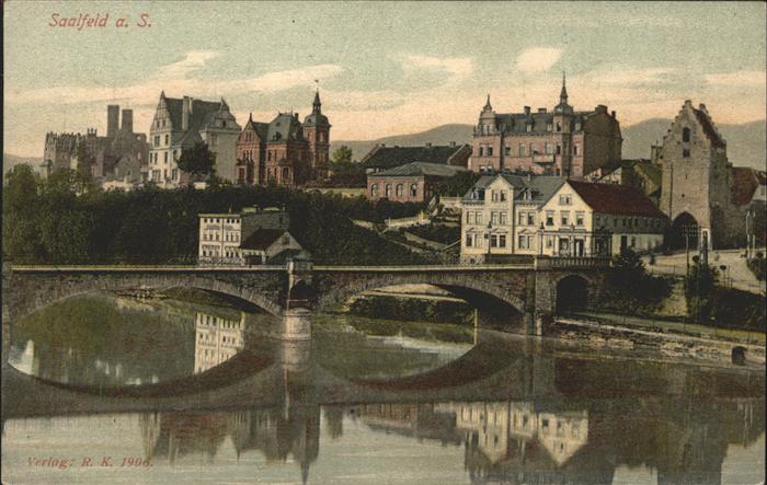 Saalfeld Saale Stadtblick mit Saalebrücke