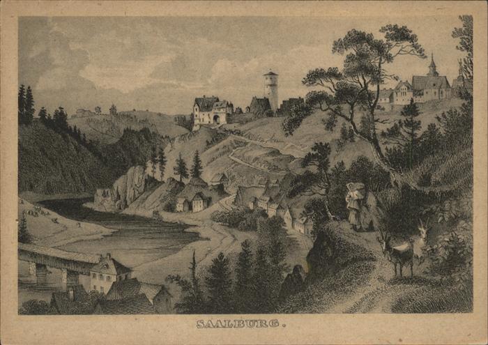 Saalburg Saale Alter Stich alte Brücke Saaletal