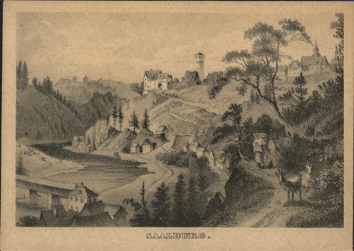Saalburg Saale alter Stich alte Brücke Saaletal