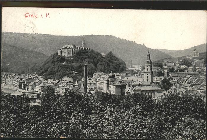 Greiz Thueringen Panorama mit Schloss