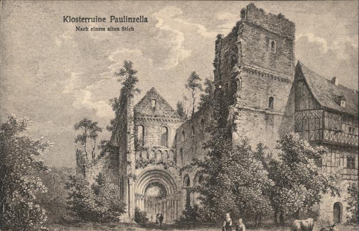 Paulinzella Klosterruine alter Stich Künstlerkarte