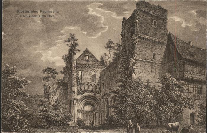 Paulinzella Klosterruine alter Stich Künstlerkarte