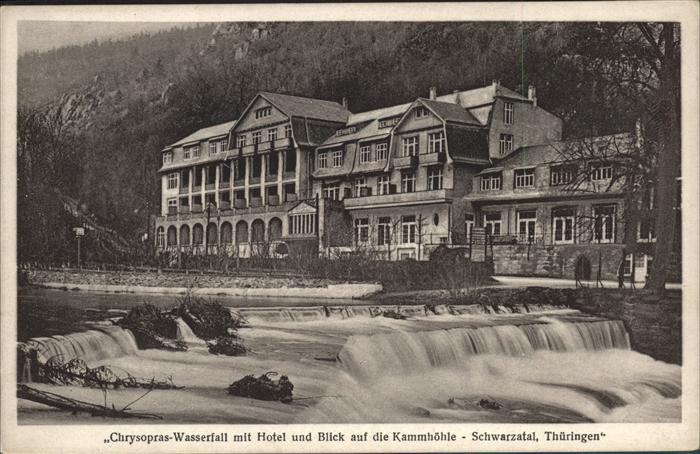 Bad Blankenburg Chrysopras-Wasserfall mit Hotel Kammhöh
