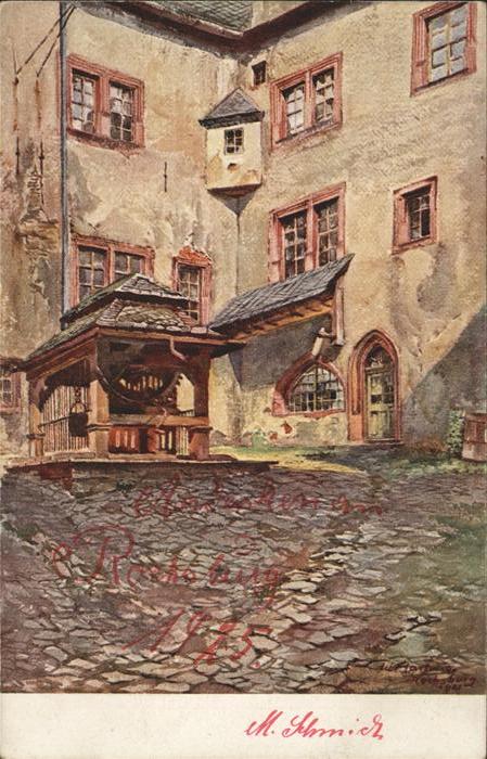 Rochsburg Zweiter Innenhof mit Ziehbrunnen Aquarell