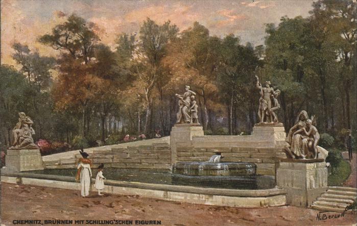 Verlag Tucks Oilette Nr. 2017 Chemnitz Brunnen mit Schillingsche