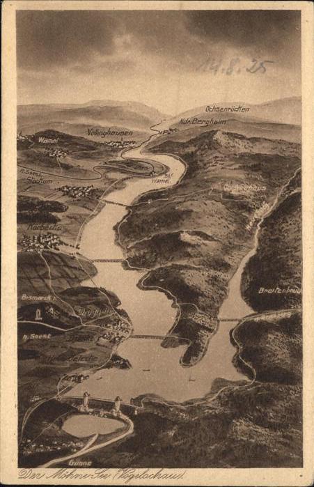 Moehnesee Panoramakarte Vogelschau