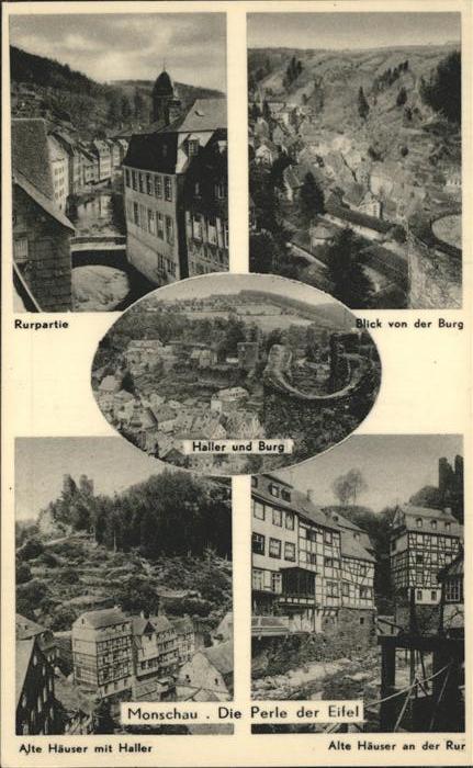 Monschau Montjoie NRW Rurpartie Blick von der Burg Haller und Burg Alte Haeuser
