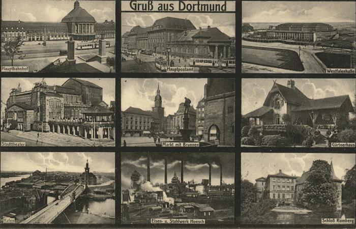 DORTMUND  CITY Hauptbahnhof Postamt Westfalenhalle Stadttheater Markt Brunnen Ga
