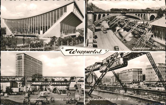 WUPPERTAL NRW Sonnborner Bruecke Hallenschwimmbad Schwebebahn