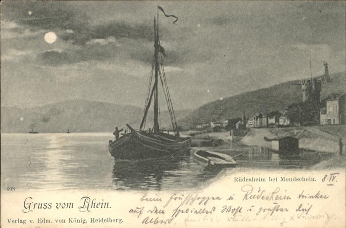 Ruedesheim Rhein bei Mondschein
