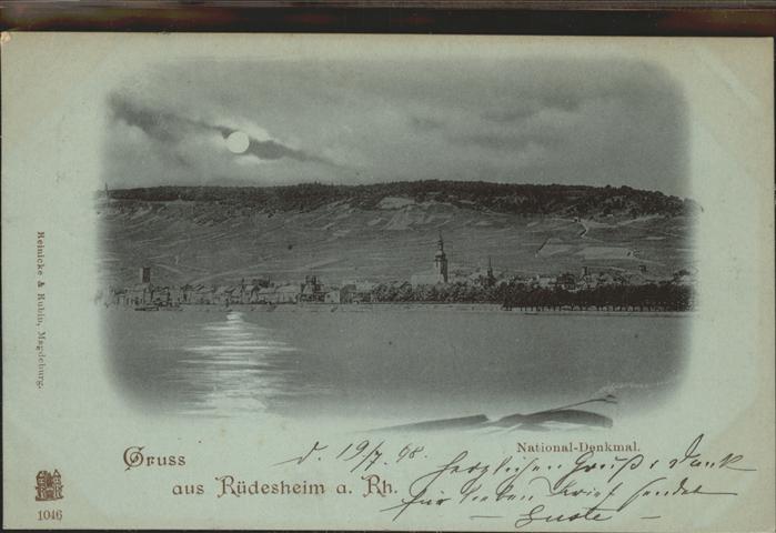 Ruedesheim Rhein im Mondschein (Bahnpoststempel)
