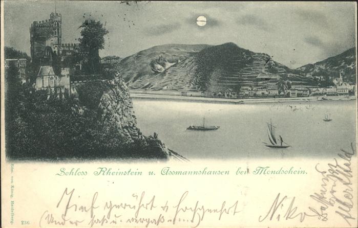 Assmannshausen Schloss Rheinstein bei Mondschein