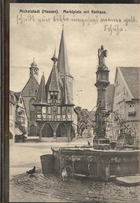 Michelstadt Marktplatz mit Rathaus u.Brunnen