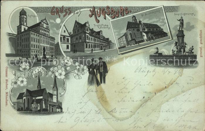 AUGSBURG  CITY Rathaus im Mondschein Augustusbrunnen Bischoefliche Residenz St.