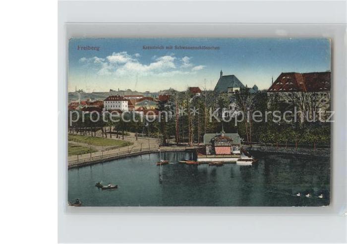 Freiberg Sachsen Kreuzteich mit Schwanenschlösschen
