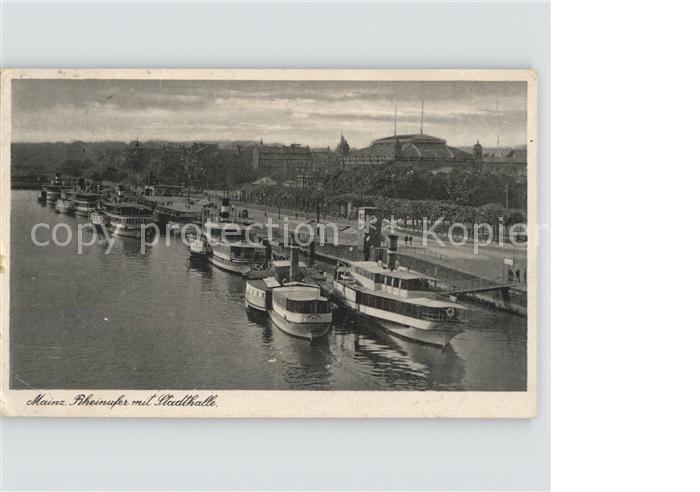 Mainz Rhein Rheinufer mit Stadthalle