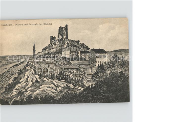 Drachenfels Kuenstlerkarte Plateau und Fernsicht