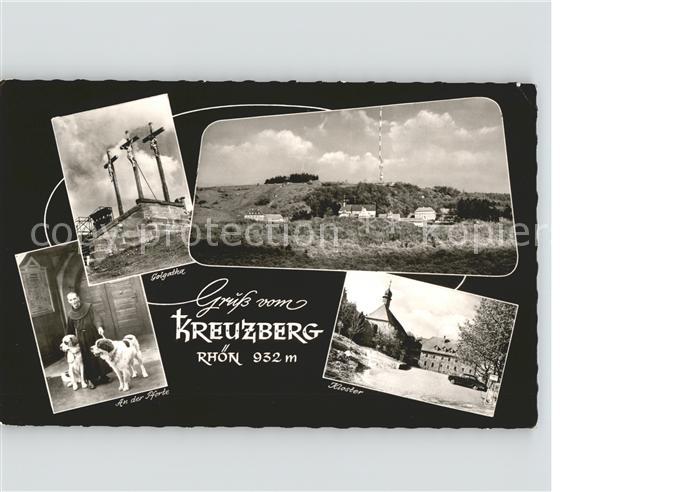 Kreuzberg Rhoen Kloster Kreuze Moench mit Bernhardinerhunden