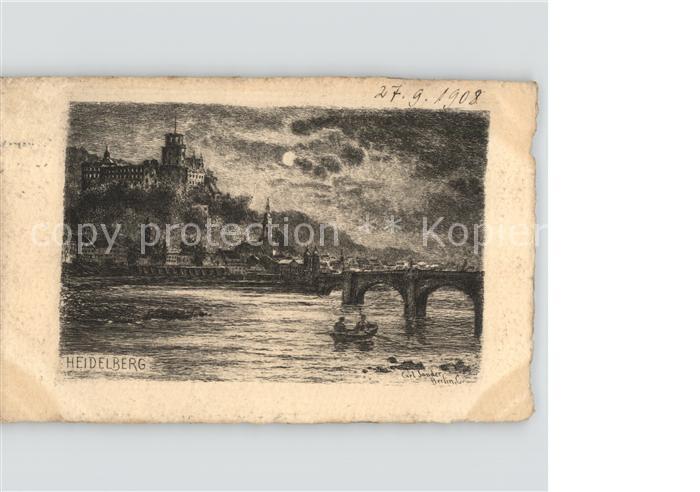 Heidelberg Neckar Kuenstlerkarte Neckar Bruecke